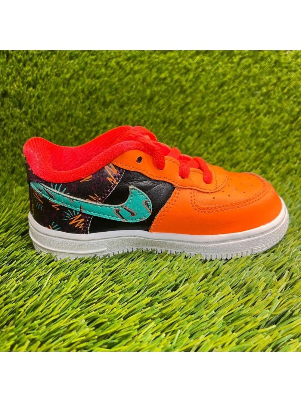 Nike Air Force 1 Low Bordeaux Orange Blue Boys Size 8C Athletic‎ Shoes Sneakers